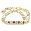 Oro Laminado Fancy Bracelet, Gold Filled Style Teardrop Design, with Garnet and White Cubic Zirconia, Polished, Golden Finish, 03.63.2151.1.07 (06 MM Thickness, 7 Inches Length)