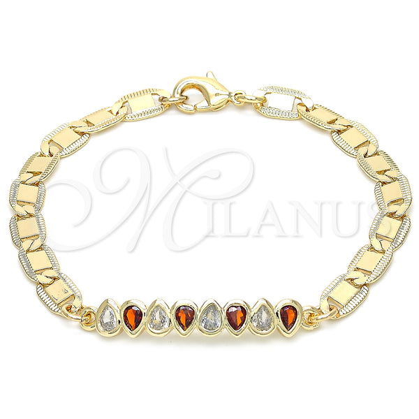 Gold Filled Bracelet — Fancy Bracelet Teardrop Design with Garnet and White — main product view — SKU 131039 | Oro Laminado brazalete — elegante Bracelet Teardrop diseño with Garnet and blanco — SKU 131039