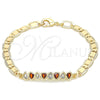 Oro Laminado Fancy Bracelet, Gold Filled Style Teardrop Design, with Garnet and White Cubic Zirconia, Polished, Golden Finish, 03.63.2151.1.07 (06 MM Thickness, 7 Inches Length)