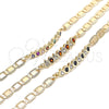 Oro Laminado Fancy Bracelet, Gold Filled Style Teardrop Design, with Garnet and White Cubic Zirconia, Polished, Golden Finish, 03.63.2151.1.07 (06 MM Thickness, 7 Inches Length)