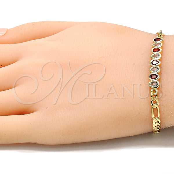 Gold Filled Bracelet — Fancy Bracelet Teardrop Design with Garnet and White — alternate product view — SKU 131042 | Oro Laminado brazalete — elegante Bracelet Teardrop diseño with Garnet and blanco — SKU 131042