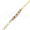 Oro Laminado Fancy Bracelet, Gold Filled Style Teardrop Design, with Garnet and White Cubic Zirconia, Polished, Golden Finish, 03.63.2152.07 (04 MM Thickness, 7 Inches Length)