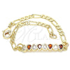 Oro Laminado Fancy Bracelet, Gold Filled Style Teardrop Design, with Garnet and White Cubic Zirconia, Polished, Golden Finish, 03.63.2152.07 (04 MM Thickness, 7 Inches Length)