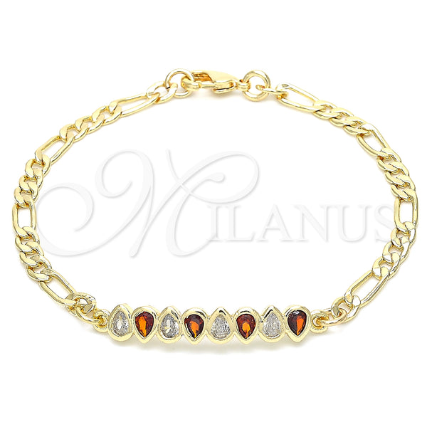 Gold Filled Bracelet — Fancy Bracelet Teardrop Design with Garnet and White — main product view — SKU 131042 | Oro Laminado brazalete — elegante Bracelet Teardrop diseño with Garnet and blanco — SKU 131042