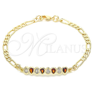 Gold Filled Bracelet — Fancy Bracelet Teardrop Design with Garnet and White — main product view — SKU 131042 | Oro Laminado brazalete — elegante Bracelet Teardrop diseño with Garnet and blanco — SKU 131042