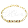 Oro Laminado Fancy Bracelet, Gold Filled Style Teardrop Design, with Garnet and White Cubic Zirconia, Polished, Golden Finish, 03.63.2152.07 (04 MM Thickness, 7 Inches Length)