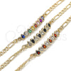 Oro Laminado Fancy Bracelet, Gold Filled Style Teardrop Design, with Black and White Cubic Zirconia, Polished, Golden Finish, 03.63.2152.1.07 (04 MM Thickness, 7 Inches Length)
