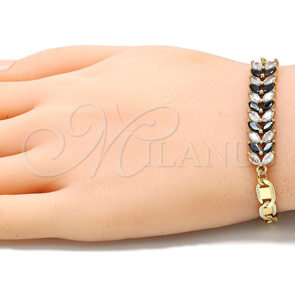 Gold Filled Bracelet — Fancy Bracelet Leaf Design with Black and White — alternate product view — SKU 131045 | Oro Laminado brazalete — elegante Bracelet Leaf diseño with negro and blanco — SKU 131045