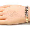 Oro Laminado Fancy Bracelet, Gold Filled Style Leaf Design, with Black and White Cubic Zirconia, Polished, Golden Finish, 03.63.2153.1.07 (06 MM Thickness, 7 Inches Length)