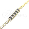 Oro Laminado Fancy Bracelet, Gold Filled Style Leaf Design, with Black and White Cubic Zirconia, Polished, Golden Finish, 03.63.2153.1.07 (06 MM Thickness, 7 Inches Length)