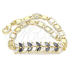 Oro Laminado Fancy Bracelet, Gold Filled Style Leaf Design, with Black and White Cubic Zirconia, Polished, Golden Finish, 03.63.2153.1.07 (06 MM Thickness, 7 Inches Length)