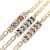 Oro Laminado Fancy Bracelet, Gold Filled Style Leaf Design, with Black and White Cubic Zirconia, Polished, Golden Finish, 03.63.2153.1.07 (06 MM Thickness, 7 Inches Length)