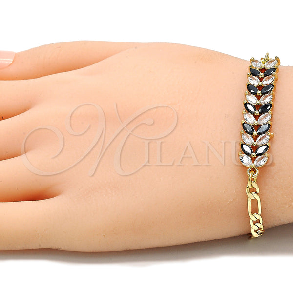Gold Filled Bracelet — Fancy Bracelet Leaf Design with Black and White — alternate product view — SKU 131048 | Oro Laminado brazalete — elegante Bracelet Leaf diseño with negro and blanco — SKU 131048
