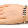 Oro Laminado Fancy Bracelet, Gold Filled Style Leaf Design, with Black and White Cubic Zirconia, Polished, Golden Finish, 03.63.2154.1.08 (04 MM Thickness, 8 Inches Length)