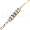 Oro Laminado Fancy Bracelet, Gold Filled Style Leaf Design, with Black and White Cubic Zirconia, Polished, Golden Finish, 03.63.2154.1.08 (04 MM Thickness, 8 Inches Length)
