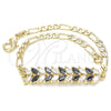 Oro Laminado Fancy Bracelet, Gold Filled Style Leaf Design, with Black and White Cubic Zirconia, Polished, Golden Finish, 03.63.2154.1.08 (04 MM Thickness, 8 Inches Length)