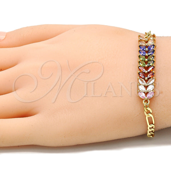 Gold Filled Bracelet — Fancy Bracelet Leaf Design with Multicolor Cubic Zirconia — alternate product view — SKU 131049 | Oro Laminado brazalete — elegante Bracelet Leaf diseño with Multicolor Cubic Zirconia — SKU 131049