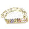 Oro Laminado Fancy Bracelet, Gold Filled Style Leaf Design, with Multicolor Cubic Zirconia, Polished, Golden Finish, 03.63.2154.2.08 (04 MM Thickness, 8 Inches Length)