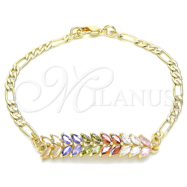 Gold Filled Bracelet — Fancy Bracelet Leaf Design with Multicolor Cubic Zirconia — main product view — SKU 131049 | Oro Laminado brazalete — elegante Bracelet Leaf diseño with Multicolor Cubic Zirconia — SKU 131049