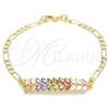 Oro Laminado Fancy Bracelet, Gold Filled Style Leaf Design, with Multicolor Cubic Zirconia, Polished, Golden Finish, 03.63.2154.2.08 (04 MM Thickness, 8 Inches Length)