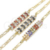 Oro Laminado Fancy Bracelet, Gold Filled Style Leaf Design, with Multicolor Cubic Zirconia, Polished, Golden Finish, 03.63.2154.2.08 (04 MM Thickness, 8 Inches Length)