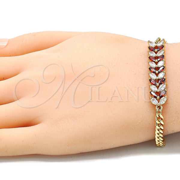 Gold Filled Bracelet — Fancy Bracelet Leaf Design with Garnet and White — alternate product view — SKU 131050 | Oro Laminado brazalete — elegante Bracelet Leaf diseño with Garnet and blanco — SKU 131050