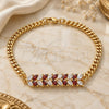 Oro Laminado Fancy Bracelet, Gold Filled Style Leaf Design, with Garnet and White Cubic Zirconia, Polished, Golden Finish, 03.63.2155.08 (8 Inches Length)