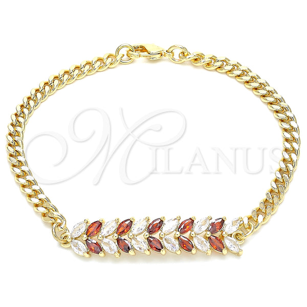 Gold Filled Bracelet — Fancy Bracelet Leaf Design with Garnet and White — main product view — SKU 131050 | Oro Laminado brazalete — elegante Bracelet Leaf diseño with Garnet and blanco — SKU 131050