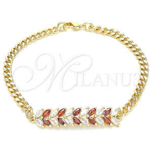Gold Filled Bracelet — Fancy Bracelet Leaf Design with Garnet and White — main product view — SKU 131050 | Oro Laminado brazalete — elegante Bracelet Leaf diseño with Garnet and blanco — SKU 131050