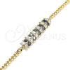Oro Laminado Fancy Bracelet, Gold Filled Style Leaf Design, with Black and White Cubic Zirconia, Polished, Golden Finish, 03.63.2155.1.08 (04 MM Thickness, 8 Inches Length)