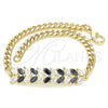 Oro Laminado Fancy Bracelet, Gold Filled Style Leaf Design, with Black and White Cubic Zirconia, Polished, Golden Finish, 03.63.2155.1.08 (04 MM Thickness, 8 Inches Length)