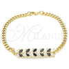 Oro Laminado Fancy Bracelet, Gold Filled Style Leaf Design, with Black and White Cubic Zirconia, Polished, Golden Finish, 03.63.2155.1.08 (04 MM Thickness, 8 Inches Length)