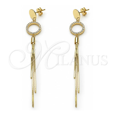 Sterling Silver Long Earring, with White Cubic Zirconia, Polished, Golden Finish, 02.186.0197.1