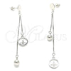 Sterling Silver Stud Earring, Ball Design, with White Micro Pave, Polished, Rhodium Finish, 02.186.0198