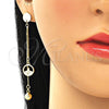 Sterling Silver Long Earring, Ball Design, with White Micro Pave, Polished, Golden Finish, 02.186.0198.1