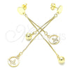 Sterling Silver Long Earring, Ball Design, with White Micro Pave, Polished, Golden Finish, 02.186.0198.1
