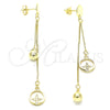 Sterling Silver Long Earring, Ball Design, with White Micro Pave, Polished, Golden Finish, 02.186.0198.1