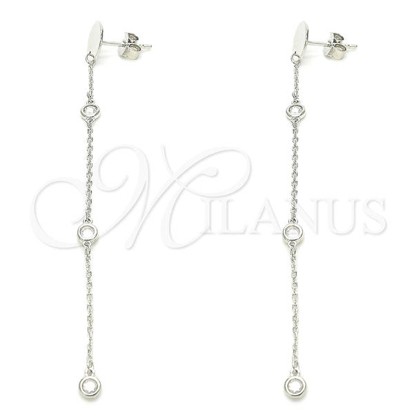 Sterling Silver Long Earring, with White Cubic Zirconia, Polished, Rhodium Finish, 02.186.0199