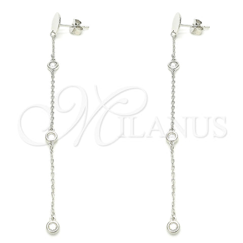 Sterling Silver Long Earring, with White Cubic Zirconia, Polished, Rhodium Finish, 02.186.0199