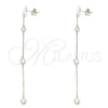 Sterling Silver Long Earring, with White Cubic Zirconia, Polished, Rhodium Finish, 02.186.0199