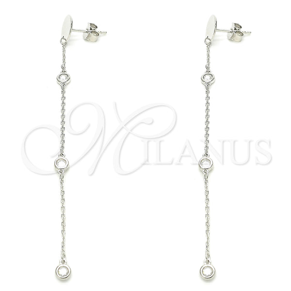Sterling Silver Long Earring, with White Cubic Zirconia, Polished, Rhodium Finish, 02.186.0199