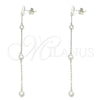Sterling Silver Long Earring, with White Cubic Zirconia, Polished, Rhodium Finish, 02.186.0199
