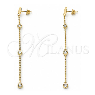 Sterling Silver Long Earring, with White Cubic Zirconia, Polished, Golden Finish, 02.186.0199.1