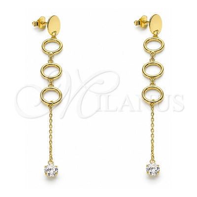Sterling Silver Long Earring, with White Cubic Zirconia, Polished, Golden Finish, 02.186.0202.1