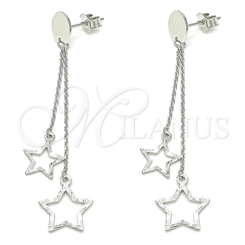 Sterling Silver Long Earring, Star Design, Polished, Rhodium Finish, 02.186.0203