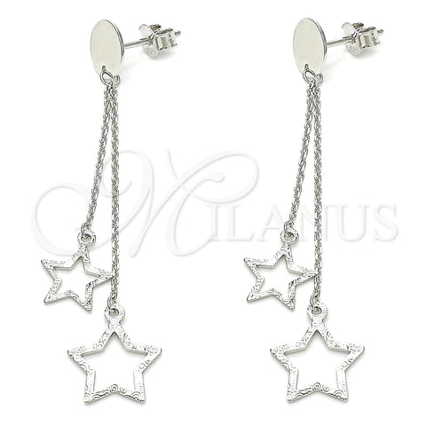 Sterling Silver Long Earring, Star Design, Polished, Rhodium Finish, 02.186.0203