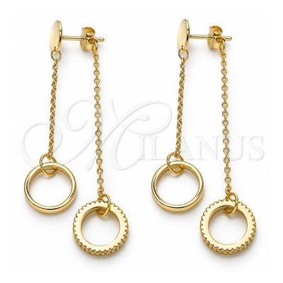 Sterling Silver Long Earring, Love Design, with White Cubic Zirconia, Polished, Golden Finish, 02.186.0204.1