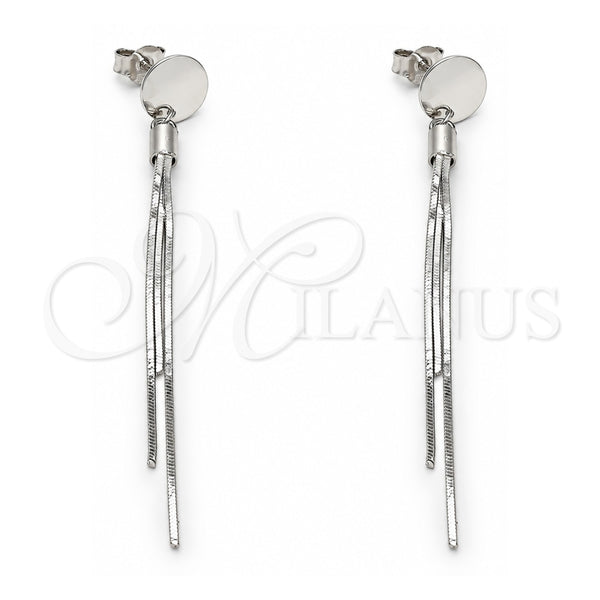 Sterling Silver Long Earring, Polished, Rhodium Finish, 02.186.0205