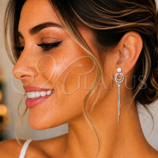 Sterling Silver Stud Earring, with White Cubic Zirconia, Polished, Rhodium Finish, 02.186.0206
