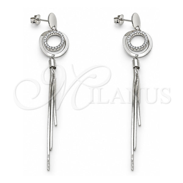 Sterling Silver Stud Earring, with White Cubic Zirconia, Polished, Rhodium Finish, 02.186.0206